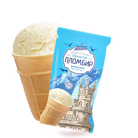 Мороженое пломбир Крымское мороженое Ванильное в вафельном стаканчике 12%, 80г