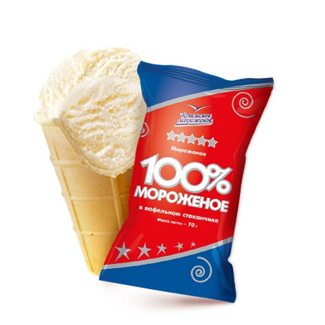 Мороженое пломбир Крымское мороженое в вафельном стаканчике, 70г