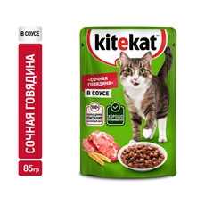 Корм влажный Kitekat для взрослых кошек с говядиной в соусе, 85г