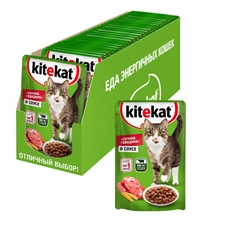 Корм влажный Kitekat для взрослых кошек с говядиной в соусе, 85г x 28 шт