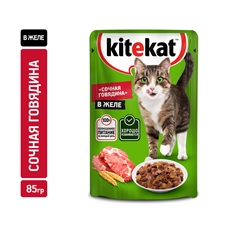 Корм влажный Kitekat для взрослых кошек с говядиной в желе, 85г