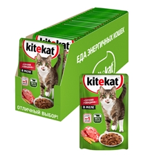Корм влажный Kitekat для взрослых кошек с говядиной в желе, 85г x 28 шт