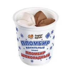Мороженое Бодрая Корова Пломбир двухслойный ванильный + шоколадный пластиковый стакан, 90г