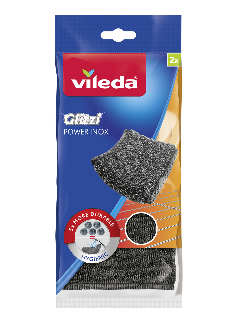 Губка для мытья посуды Vileda Inox Power металлическая 1 х 9 х 10.5см, 2шт