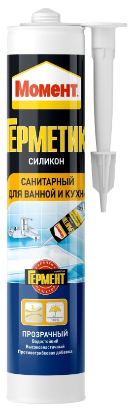 Герметик для ванной и кухни санитарный Момент силиконовый прозрачный, 280мл