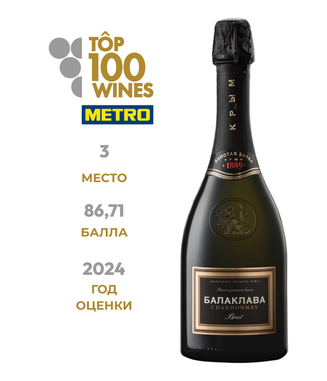 Изображение товара Вино игристое Балаклава Шардоне белое брют, 0.75л