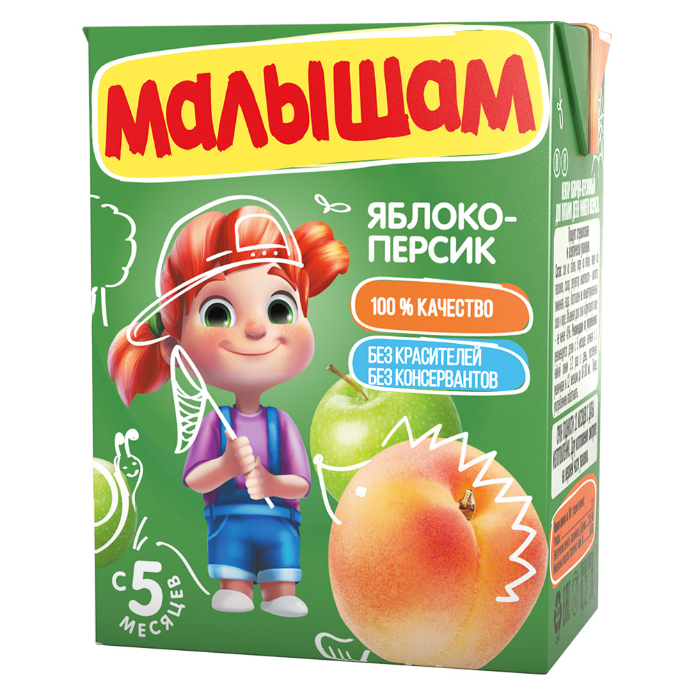 Изображение товара Нектар детский Малышам Яблоко и персик с 5 месяцев, 200мл