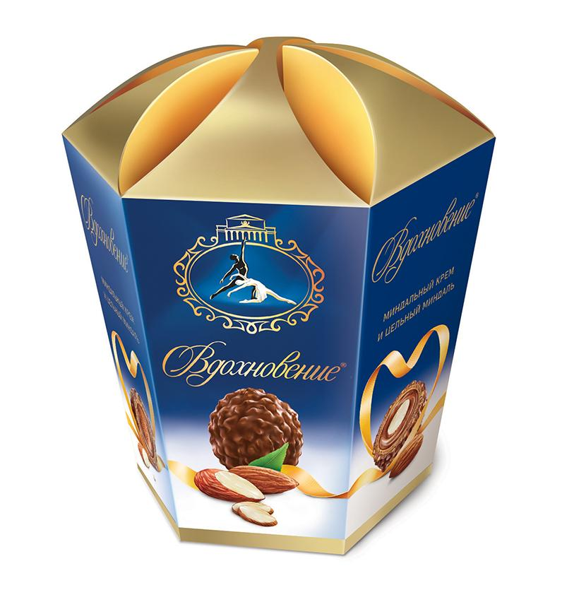 Набор шоколадных конфет Вдохновение с миндальным кремом и целым миндалем, 150г