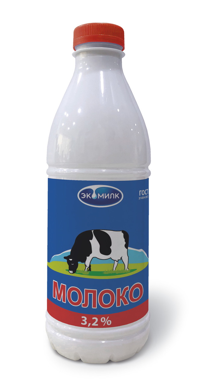 Молоко пастеризованное ЭКОМИЛК 3,2% без заменителя молочных жиров, 930 мл