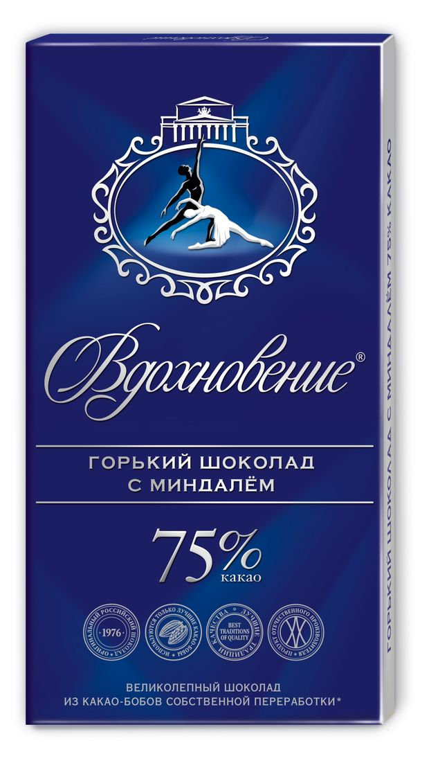 Шоколад Бабаевский Вдохновение горький с миндалем 75% какао, 100г