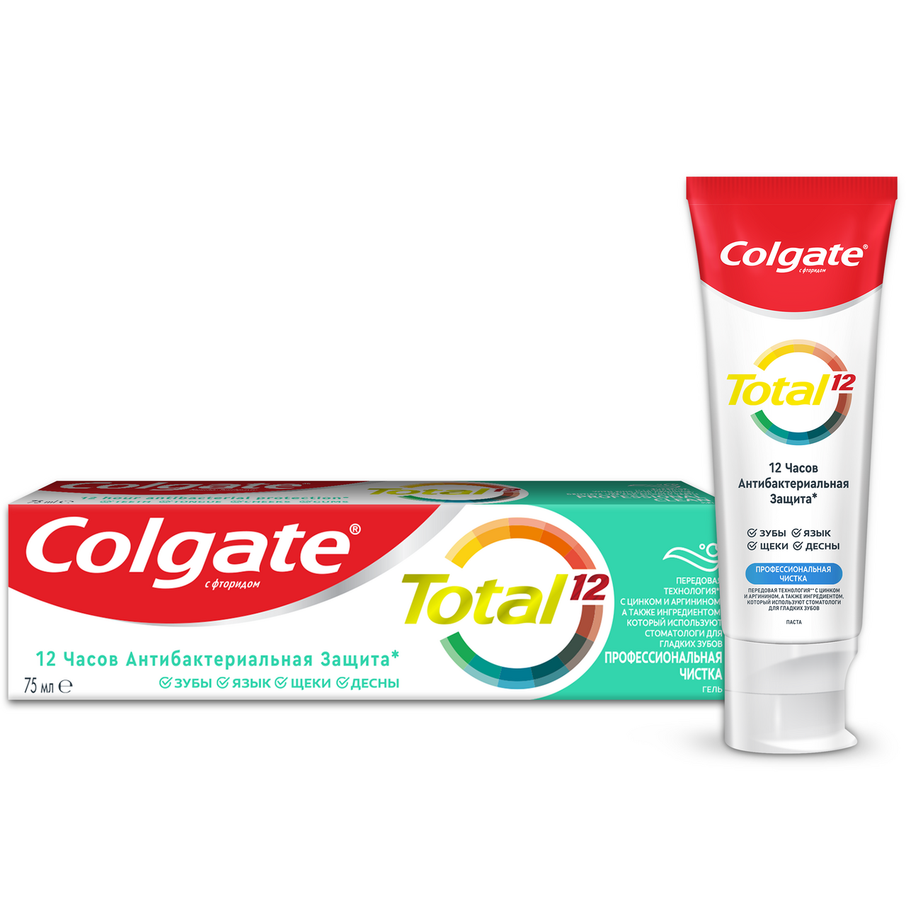 Изображение товара Зубная паста Colgate Total 12 Профессиональная Чистка с специальным ингредиентом для гладких и блестящих зубов, 75мл