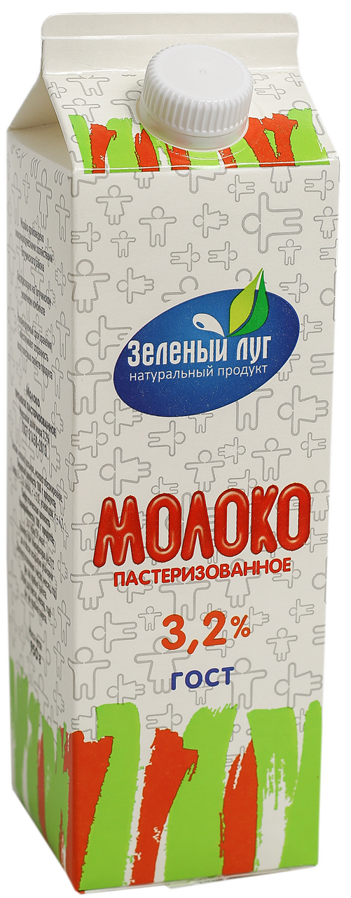 Молоко Зеленый луг пастеризованное 3.2%, 950г