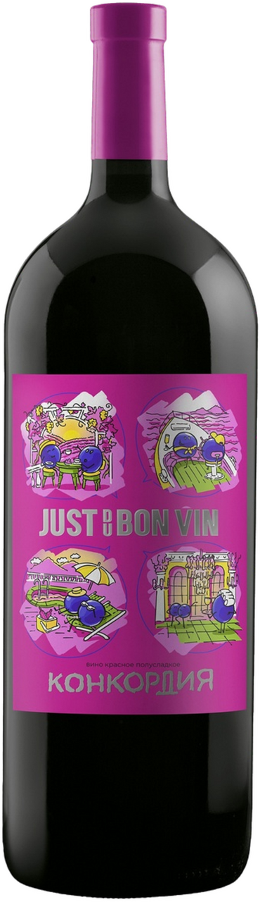 Вино Винзавод Юровский Джаст дю Бовин Конкордия красное полусладкое, 1.5л