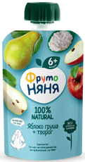 Пюре фруктовое детское ФрутоНяня Яблоко, груша и творог с 6 месяцев, 90г