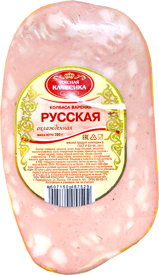 Колбаса Мясная классика Русская охлажденная вареная, 300г купить с ...