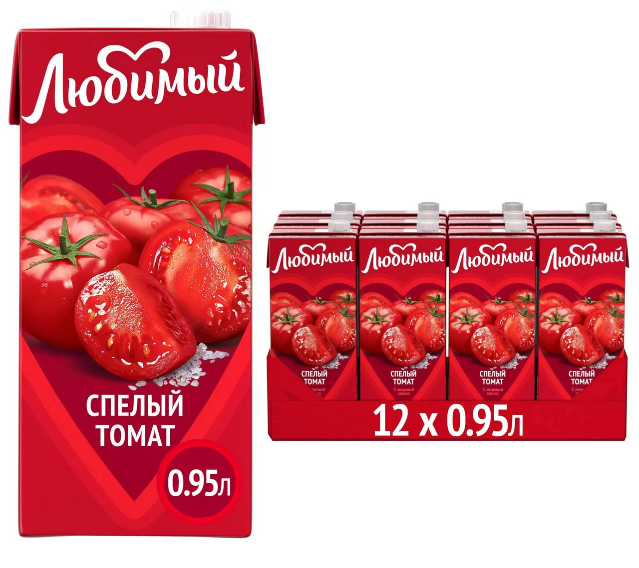Нектар Любимый Спелый томат с мякотью, 950мл x 12 шт