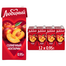 Нектар Любимый Солнечный нектарин из яблок, персиков и нектаринов с мякотью, 950мл x 12 шт