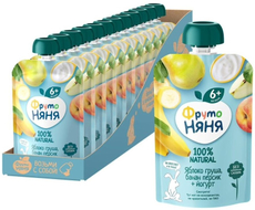 Пюре фруктовое детское ФрутоНяня Яблоко, груша, банан, персик и йогурт с 6 месяцев, 90г х 12 шт
