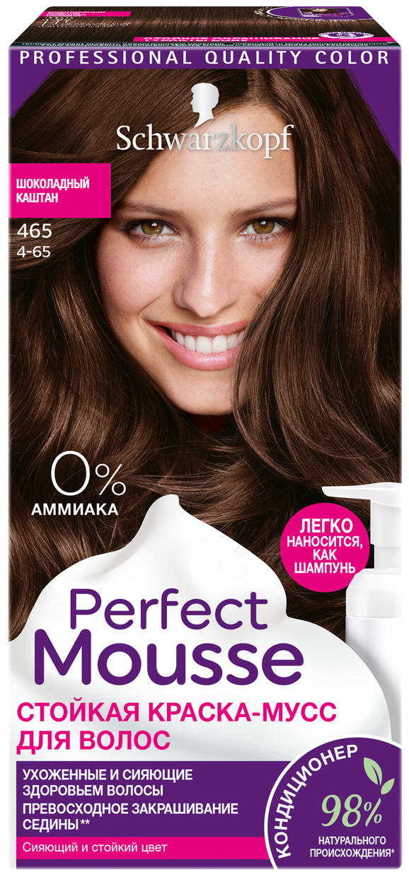 Краска-мусс для волос Perfect Mousse 465 Шоколадный каштан сияющий и ...