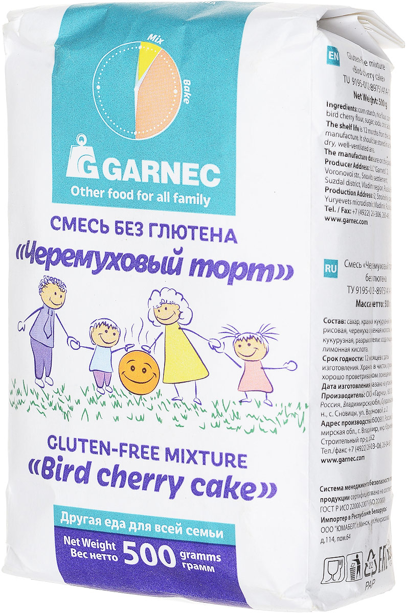 Смесь безглютеновая Garnec Черемуховый торт, 500г купить с доставкой на ...