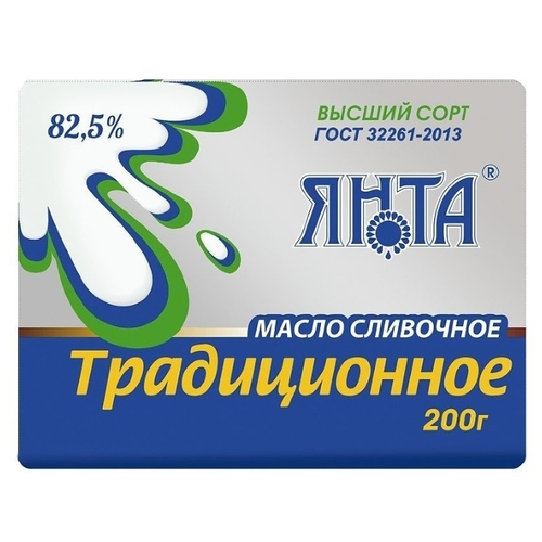 Масло сливочное Янта Традиционное ГОСТ 82.5%, 200г купить с доставкой ...