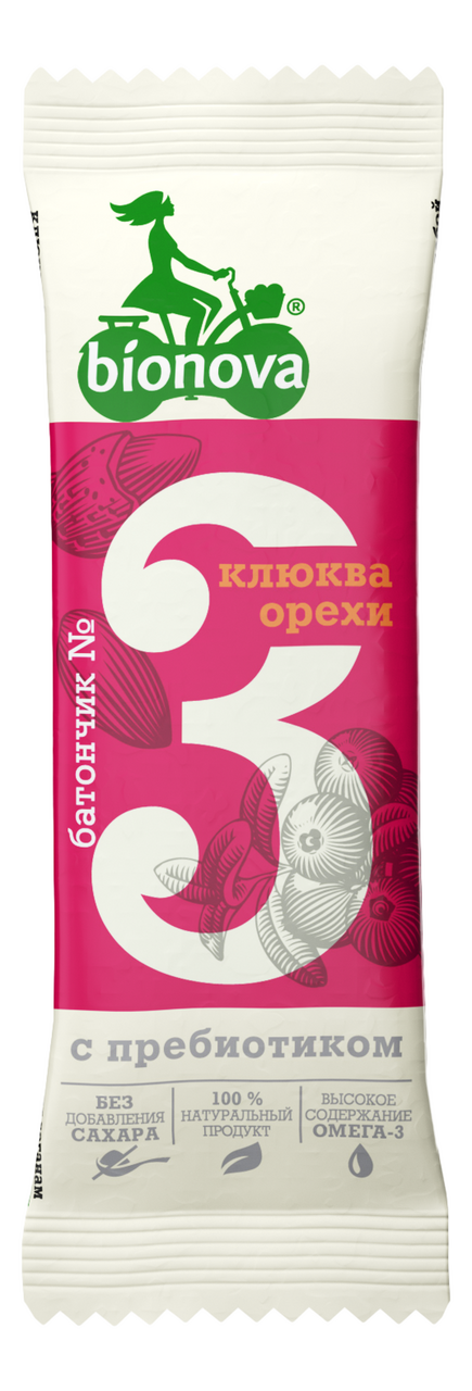 Изображение товара Батончик Bionova №3 Клюква-орехи без сахара, 35г