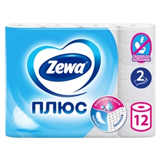 Туалетная бумага Zewa Плюс белая 2-слойная, 12 рулонов