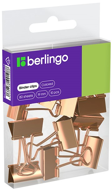 Зажимы для бумаг Berlingo розовое золото 19мм, 10шт