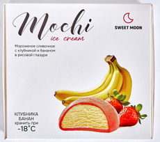 Мороженое сливочное Sweet Moon Mochi Ice Cream в рисовой глазури с клубникой и бананом (35г х 8шт), 300г