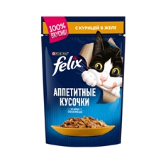 Корм влажный Felix Аппетитные кусочки в желе для взрослых кошек с курицей, 85г