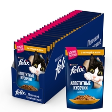 Корм влажный Felix Аппетитные кусочки в желе для взрослых кошек с курицей, 85г x 26 шт