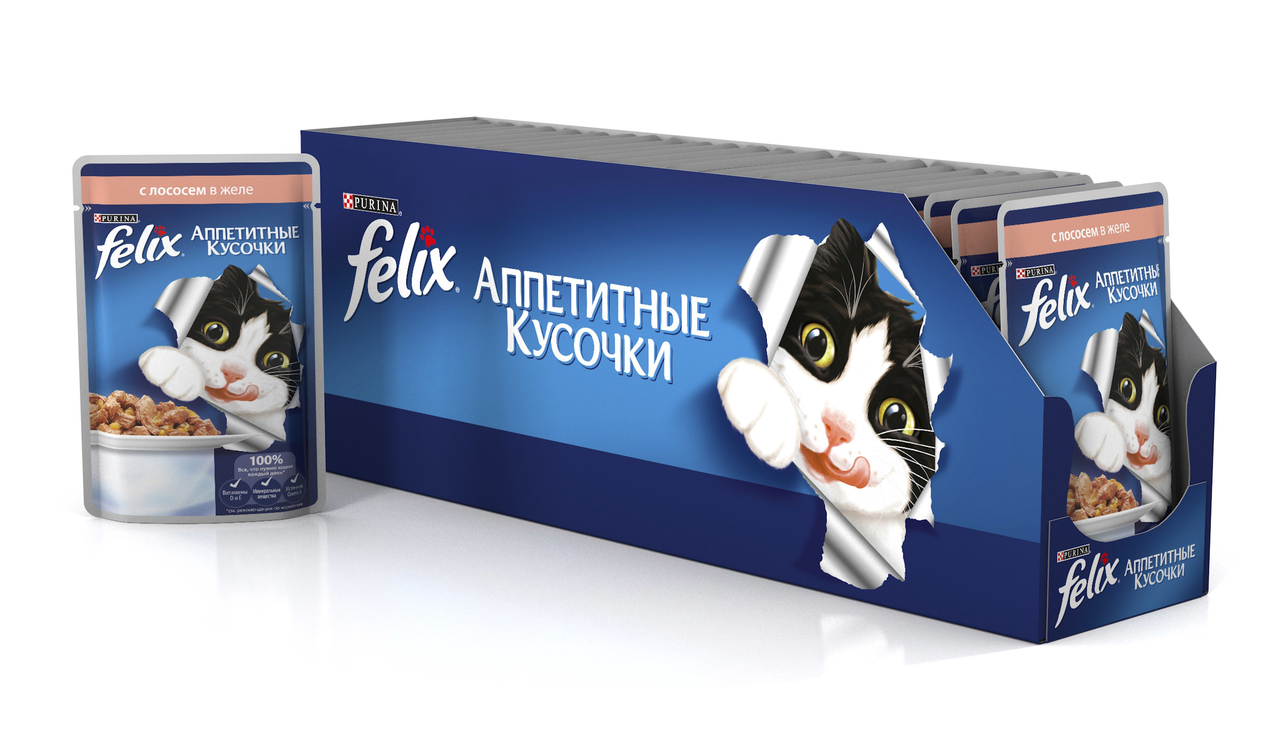 Корм влажный Felix Аппетитные кусочки в желе для взрослых кошек с ...