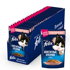 Корм влажный Felix Аппетитные кусочки в желе для взрослых кошек с лососем, 85г x 26 шт