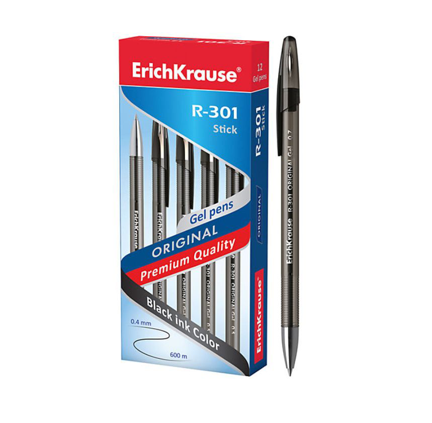 Ручки гелевые Erich Krause R-301 черные, 12шт  с доставкой на дом .