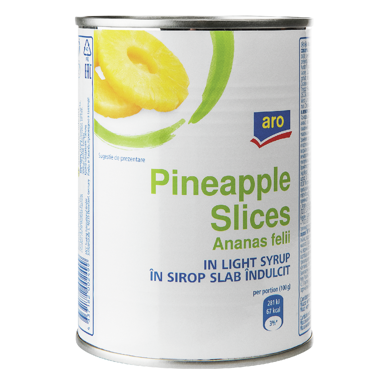 aro Ананасы кольца в легком сиропе 560г