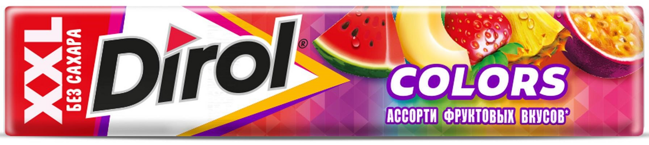 Изображение товара Жевательная резинка Dirol Colors XXL без сахара ассорти Фруктовых вкусов, 19г