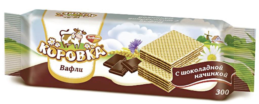 Вафли ОБЪЕДИНЕННЫЕ КОНДИТЕРЫ Рот Фронт Коровка с шоколадной начинкой, 300г