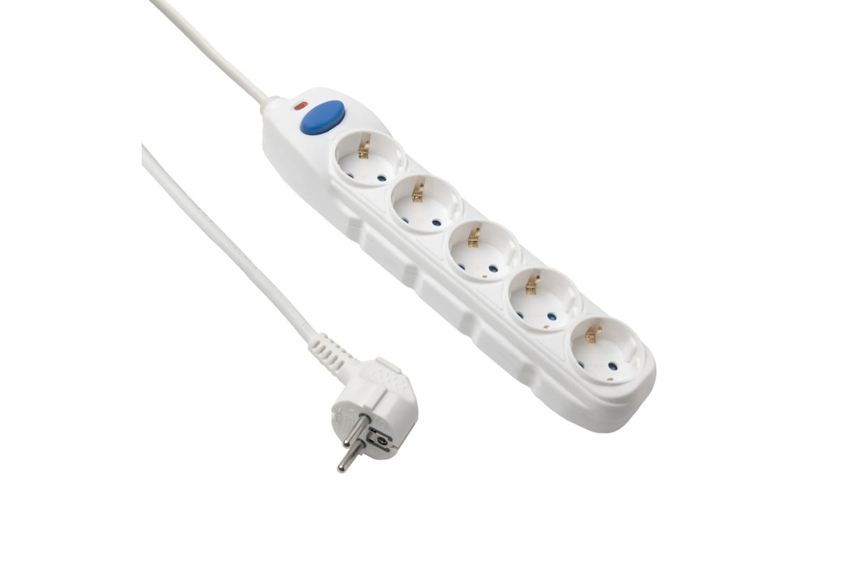 Удлинитель сетевой Electraline 5 розеток с выключателем, с заземлением и с защитой от детей 1.5м