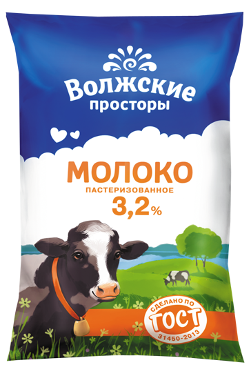 Молоко Волжские просторы пастеризованное 3.2%, 900г