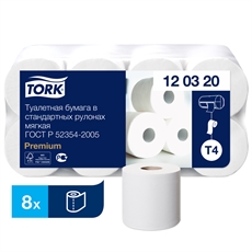 Туалетная бумага Tork Premium Т4 в стандартных рулонах 2-слойная мягкая 23м, 8 рулонов