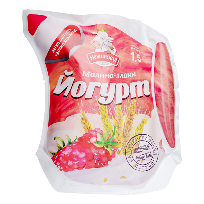 Йогурт питьевой Нежинская МФ малина и злаки 1.5%, 500мл  с .