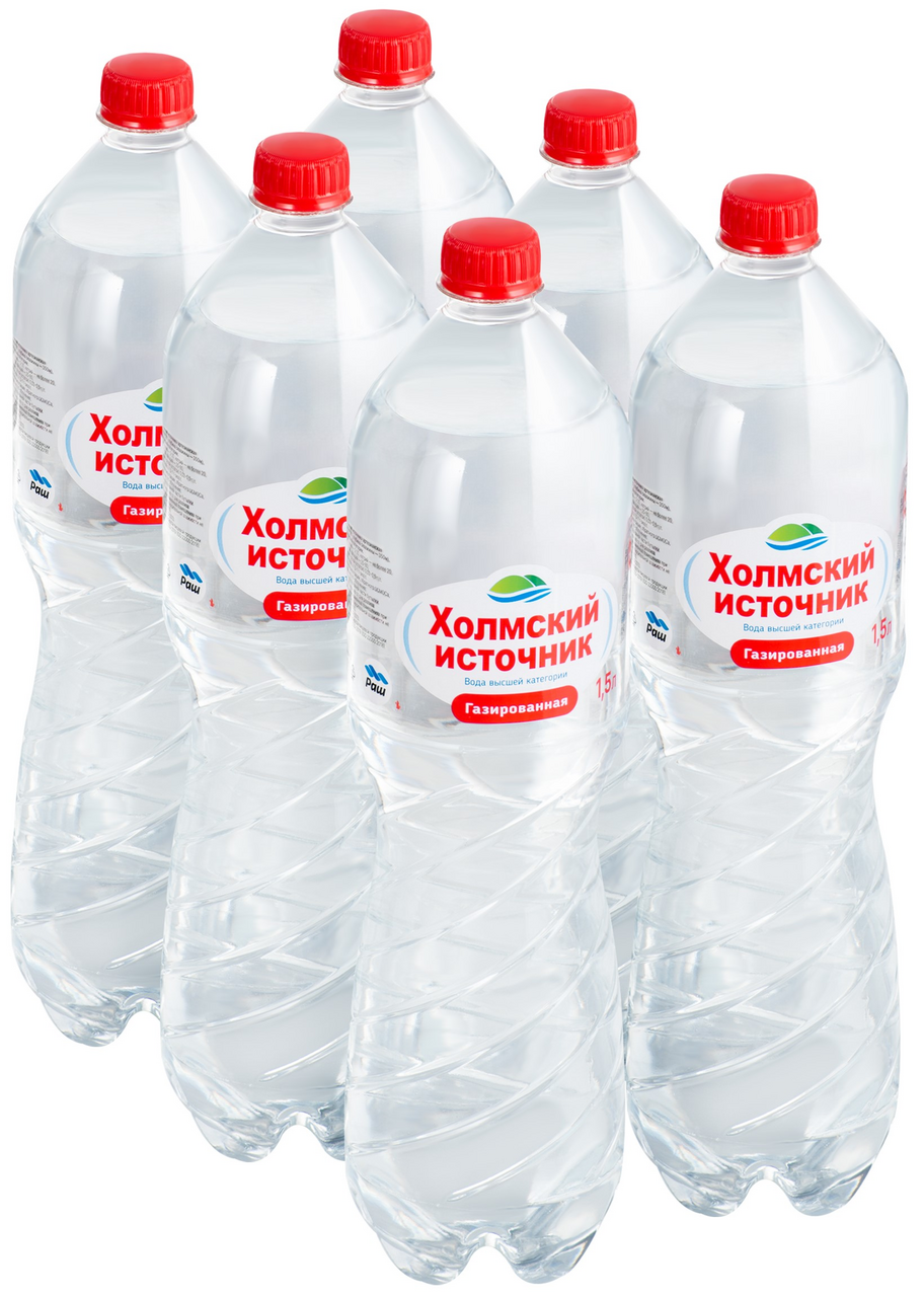 Вода Холмский источник артезианская газированная, 1.5л x 6 шт