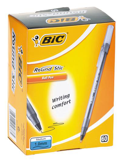 Изображение товара Ручки шариковые BIC Round Stic черные, 60шт - комфортное письмо