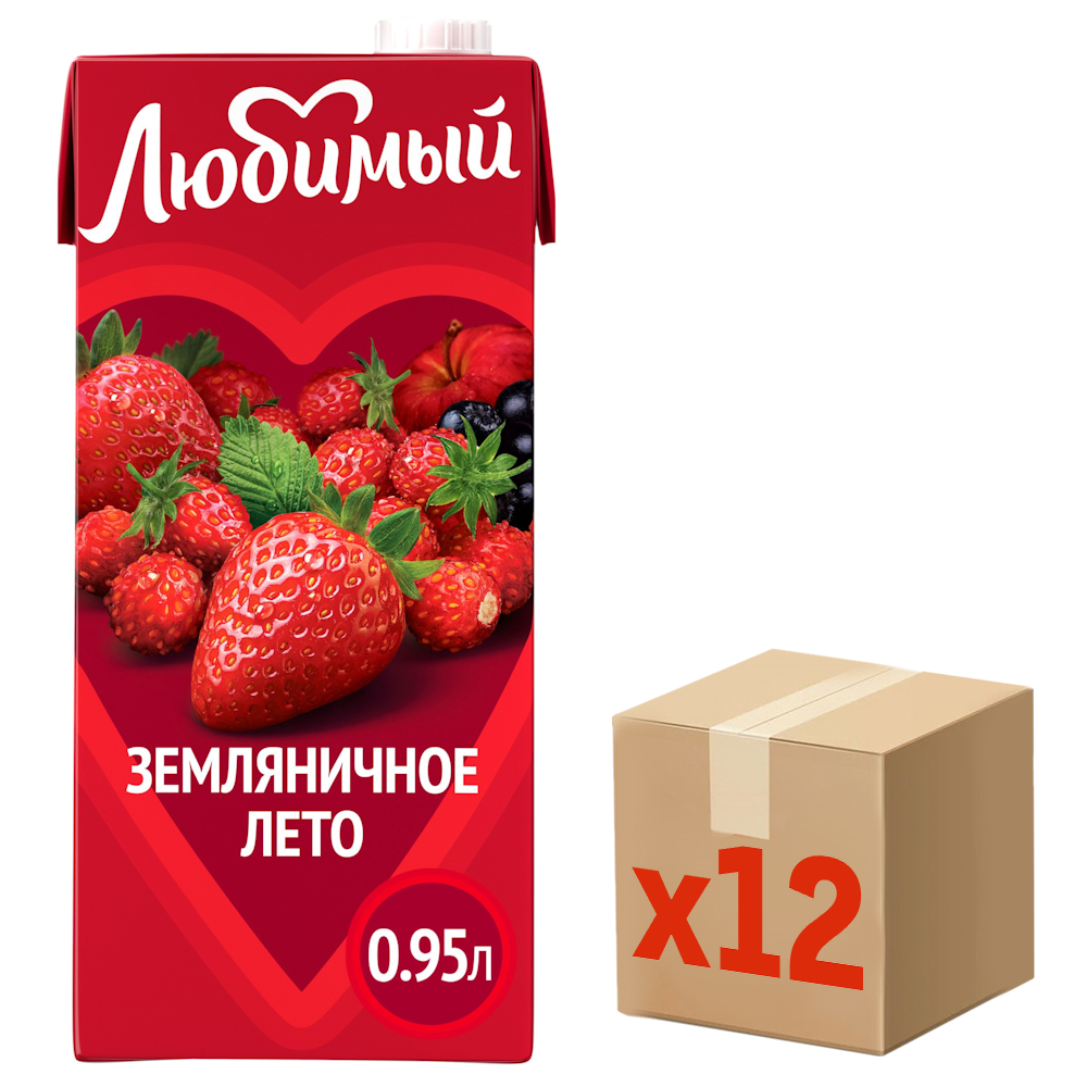 Напиток сокосодержащий Любимый Земляничное лето, 950мл х 12 шт