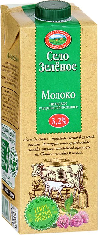 Молоко Село Зеленое ультрапастеризованное 3.2%, 950мл