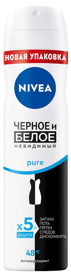 Изображение товара Антиперспирант-спрей Nivea Черное и белое Невидимый Pure, 150мл
