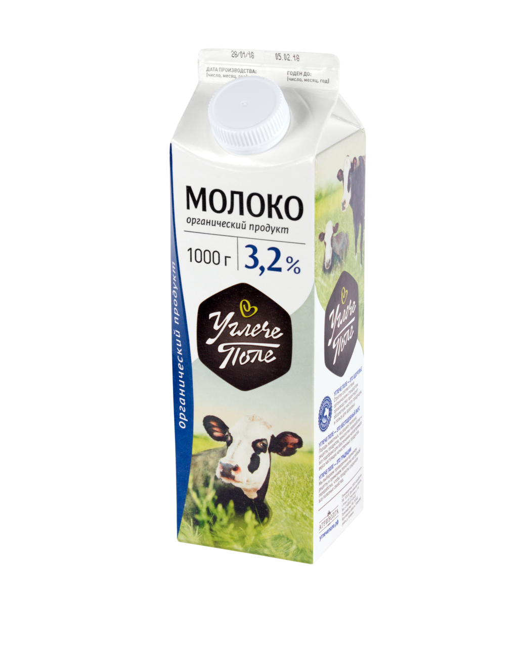 Молоко УГЛЕЧЕ ПОЛЕ 3,2% без заменителя молочных жиров, 1 л