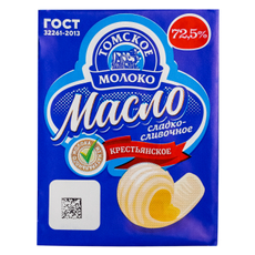 Масло сливочное Томское молоко Крестьянское ГОСТ 72.5%, 180г