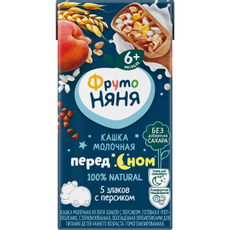 Каша молочная детская ФрутоНяня Перед сном 5 злаков Персик 2% с 6 месяцев, 200мл