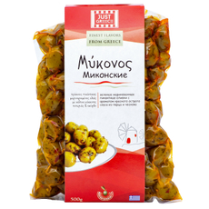 Оливки Just Greece Миконские с перцем и чесноком, 500г